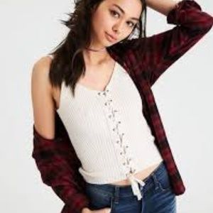AE Lace-up ribbed cropped sweater tank